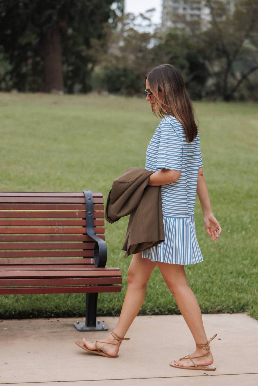 NEW PETAL & PUP frasser mini dress in blue stripped